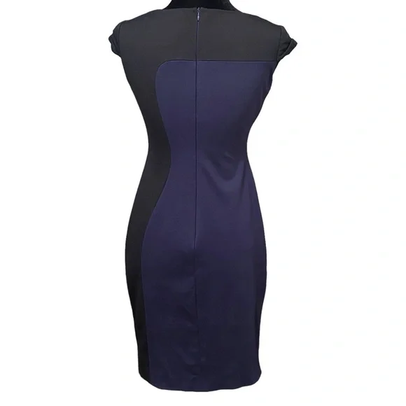 Elie Tahari Navy Black Colorblock Sheath Dress Size 4 Mod Cocktail Party - Picture 5 of 8